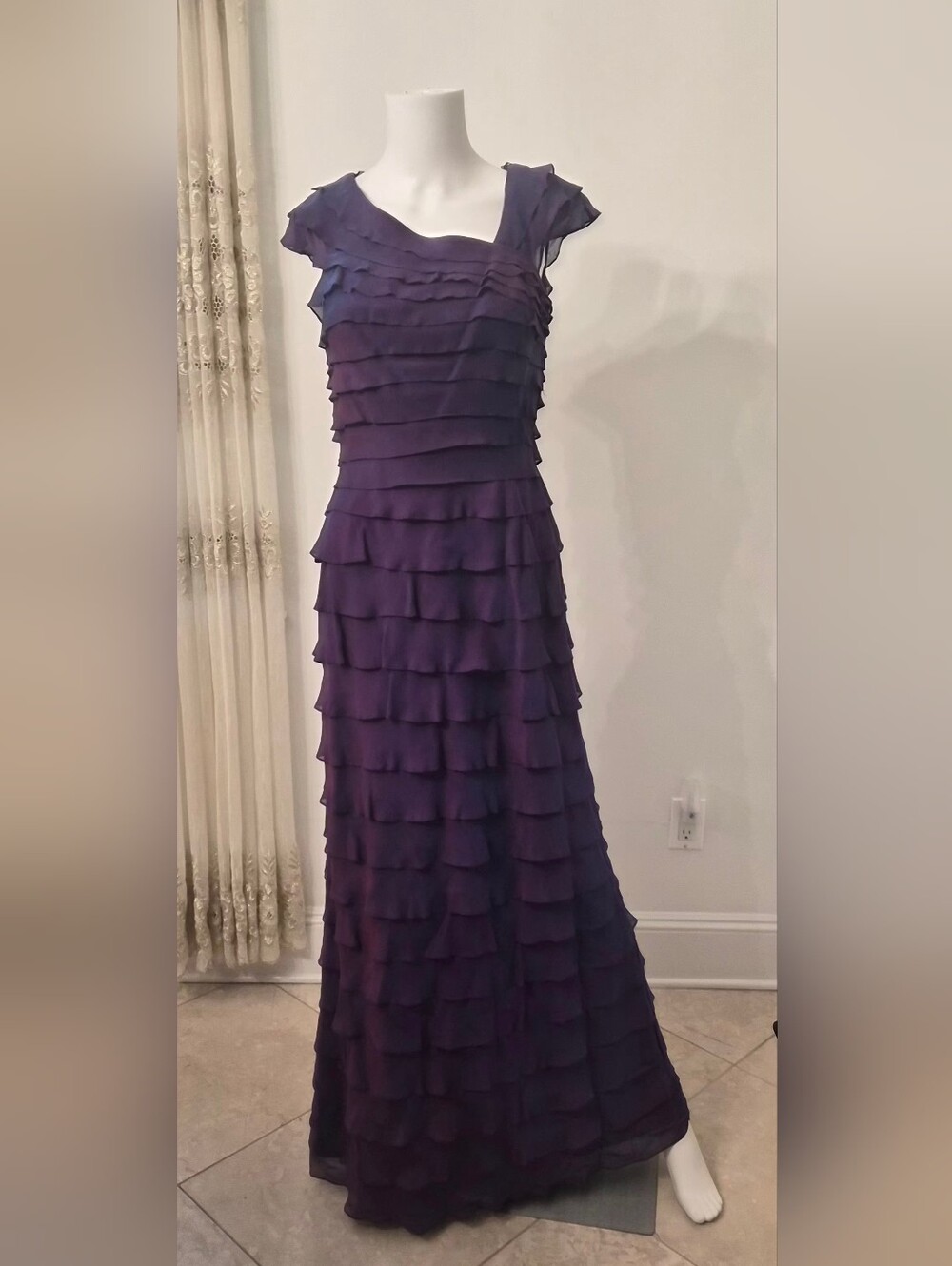 Tadashi Shoji Purple Layered Ruffle Maxi Dress